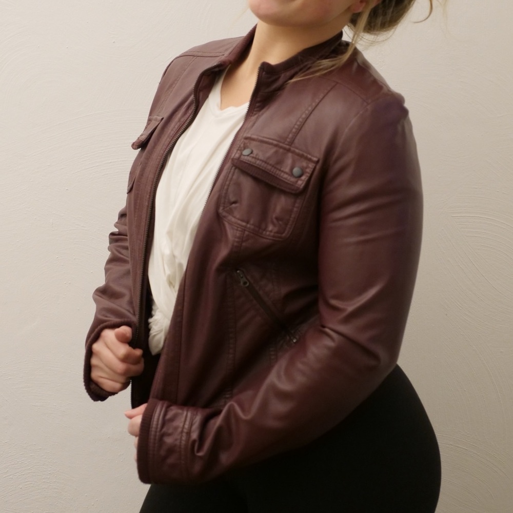 Leather (faux) jacket dark brown/maroon